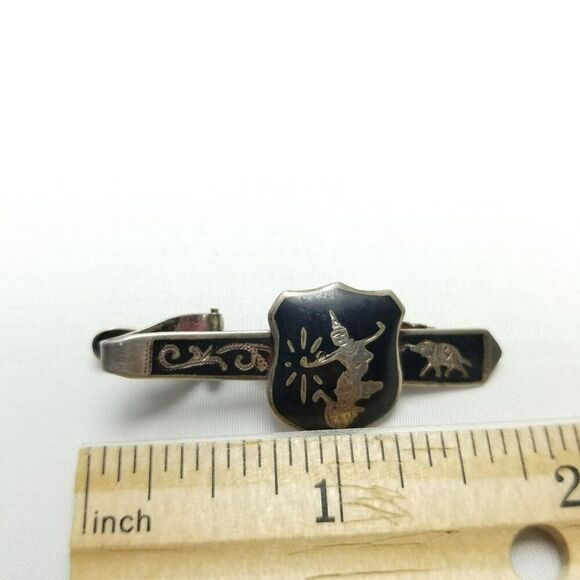 Vintage Thai Siam Sterling Silver Black Enamel Bar Tie Pin Clip, Estate - Picture 4 of 5
